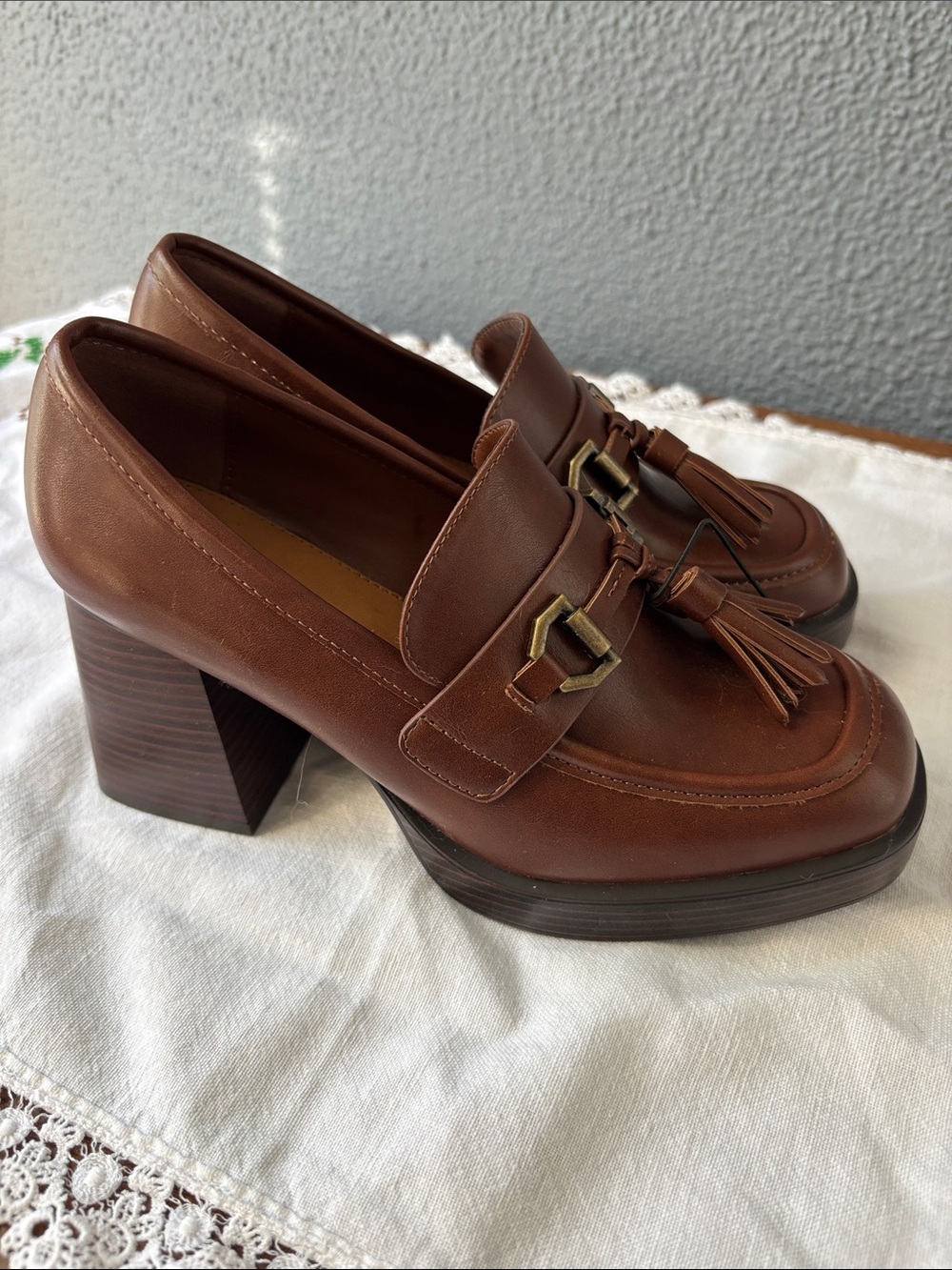 a.n.a Brown Tassel Block Heel Loafers